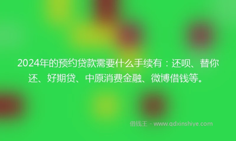 2024年的预约贷款需要什么手续有：还呗、替你还、好期贷、中原消费金融、微博借钱等。