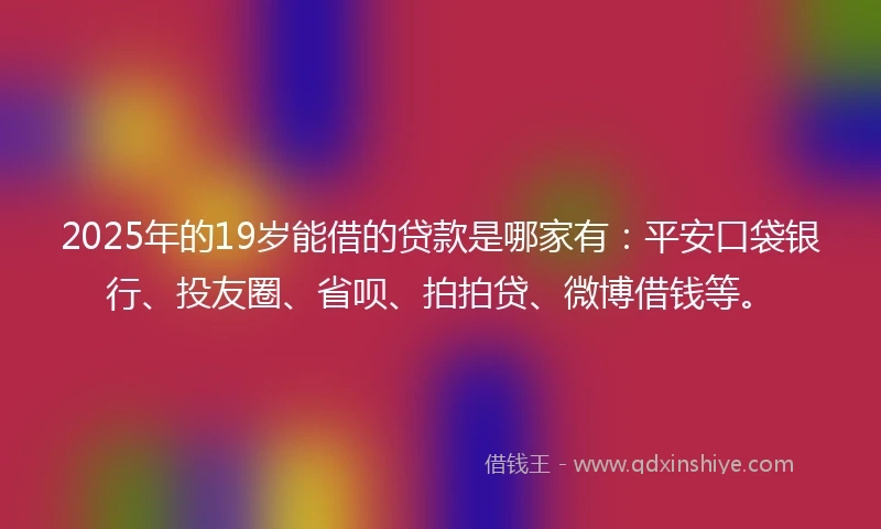 2025年的19岁能借的贷款是哪家有：平安口袋银行、投友圈、省呗、拍拍贷、微博借钱等。