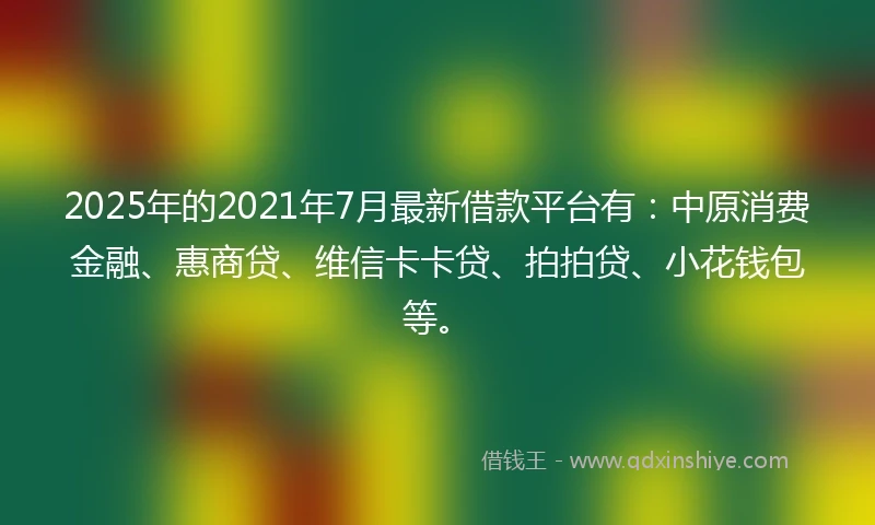 2025年的2021年7月最新借款平台有：中原消费金融、惠商贷、维信卡卡贷、拍拍贷、小花钱包等。