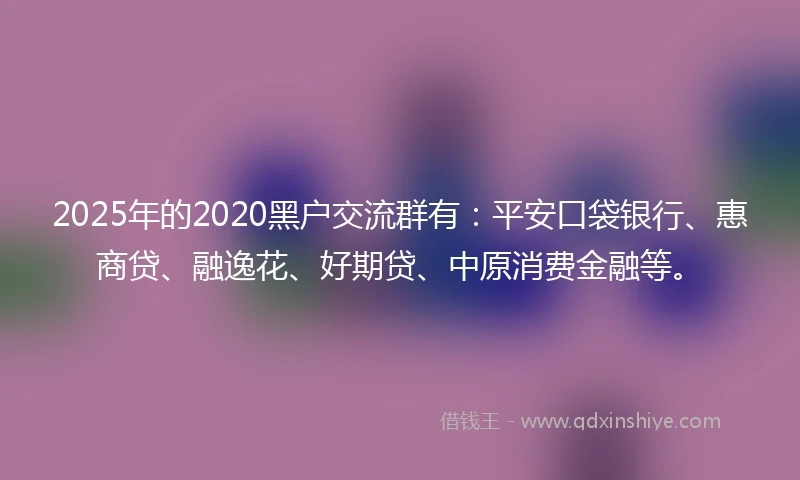 2025年的2020黑户交流群有：平安口袋银行、惠商贷、融逸花、好期贷、中原消费金融等。