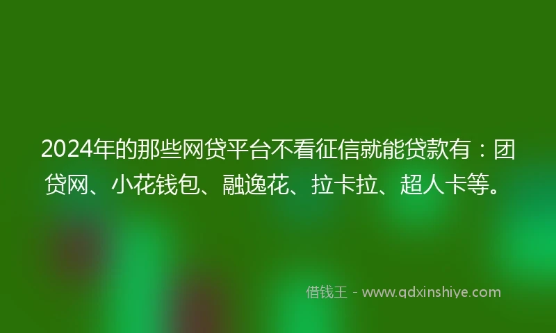 2024年的那些网贷平台不看征信就能贷款有：团贷网、小花钱包、融逸花、拉卡拉、超人卡等。