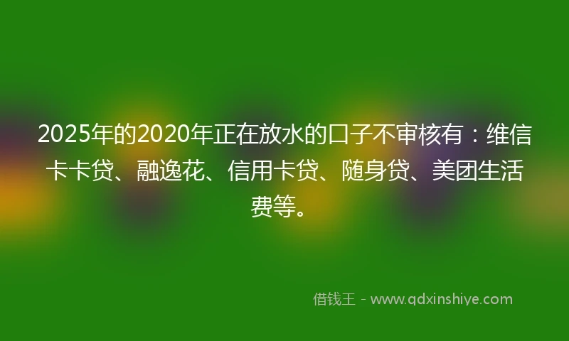 2025年的2020年正在放水的口子不审核有：维信卡卡贷、融逸花、信用卡贷、随身贷、美团生活费等。