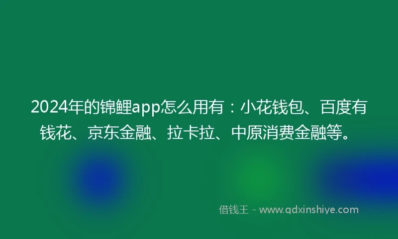 2024年的锦鲤app怎么用有：小花钱包、百度有钱花、京东金融、拉卡拉、中原消费金融等。