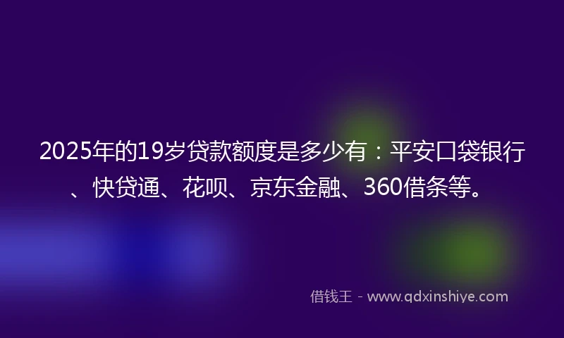 2025年的19岁贷款额度是多少有：平安口袋银行、快贷通、花呗、京东金融、360借条等。