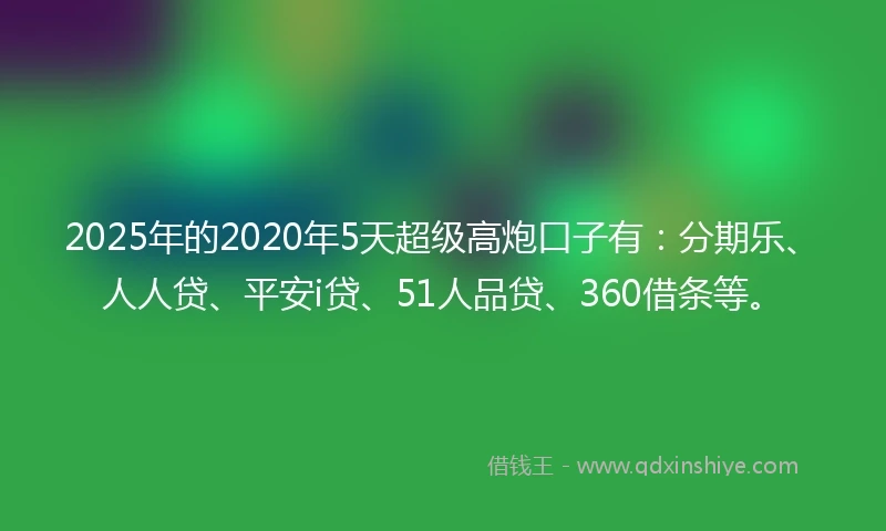 2025年的2020年5天超级高炮口子有：分期乐、人人贷、平安i贷、51人品贷、360借条等。