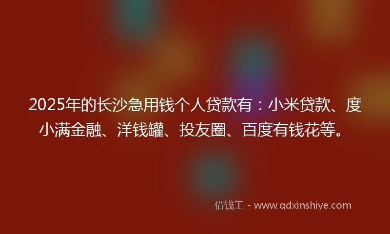 2025年的长沙急用钱个人贷款有：小米贷款、度小满金融、洋钱罐、投友圈、百度有钱花等。