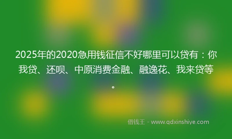 2025年的2020急用钱征信不好哪里可以贷有：你我贷、还呗、中原消费金融、融逸花、我来贷等。