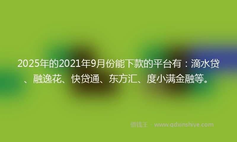 2025年的2021年9月份能下款的平台有：滴水贷、融逸花、快贷通、东方汇、度小满金融等。