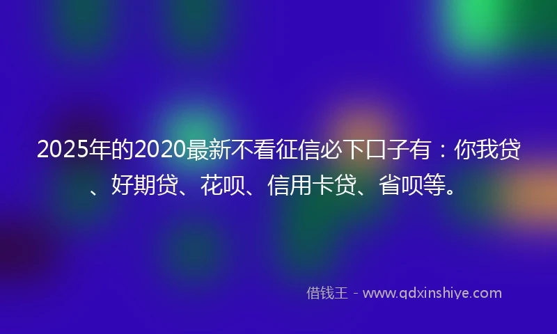 2025年的2020最新不看征信必下口子有：你我贷、好期贷、花呗、信用卡贷、省呗等。