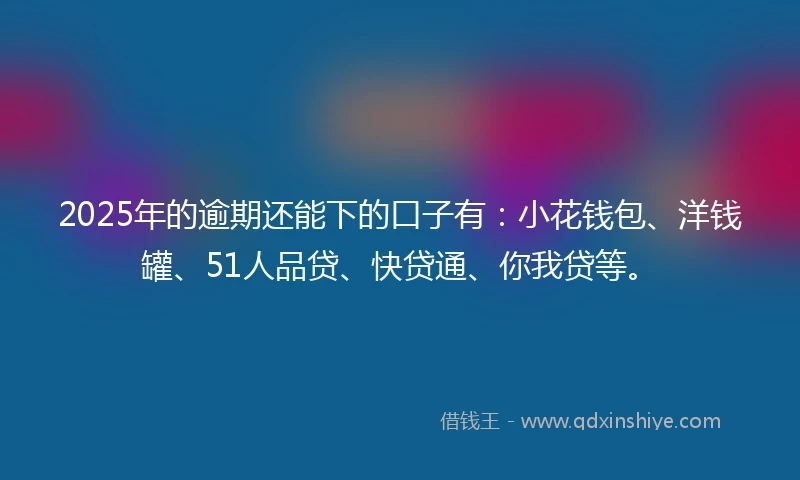 2025年的逾期还能下的口子有：小花钱包、洋钱罐、51人品贷、快贷通、你我贷等。