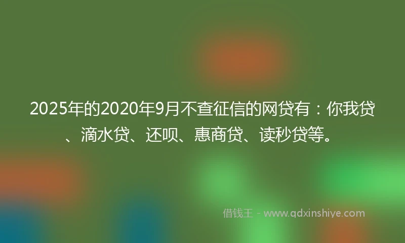 2025年的2020年9月不查征信的网贷有：你我贷、滴水贷、还呗、惠商贷、读秒贷等。