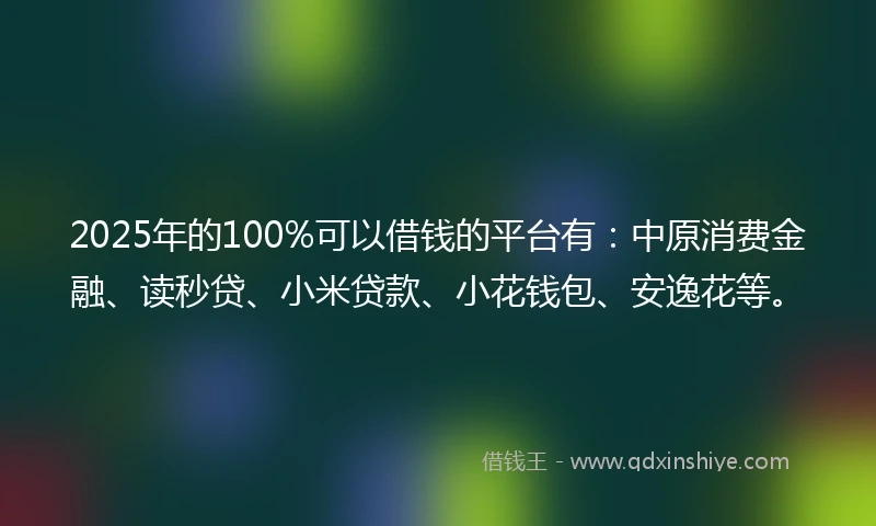 2025年的100%可以借钱的平台有：中原消费金融、读秒贷、小米贷款、小花钱包、安逸花等。