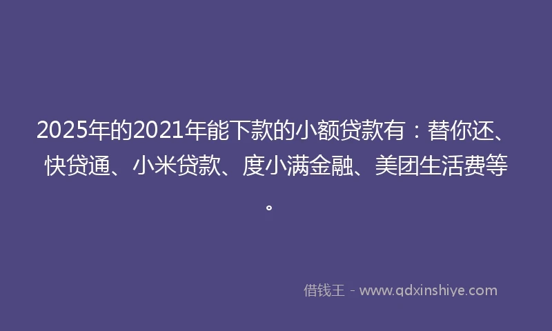 2025年的2021年能下款的小额贷款有：替你还、快贷通、小米贷款、度小满金融、美团生活费等。