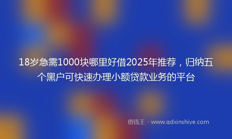18岁急需1000块哪里好借2025年推荐，归纳五个黑户可快速办理小额贷款业务的平台