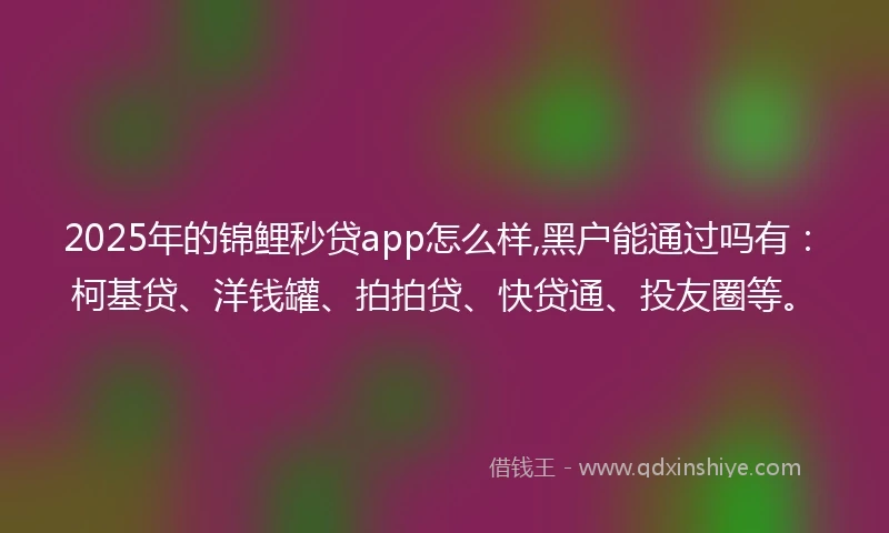 2025年的锦鲤秒贷app怎么样,黑户能通过吗有：柯基贷、洋钱罐、拍拍贷、快贷通、投友圈等。