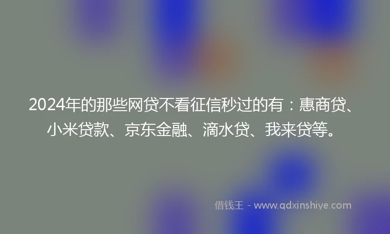 2024年的那些网贷不看征信秒过的有：惠商贷、小米贷款、京东金融、滴水贷、我来贷等。