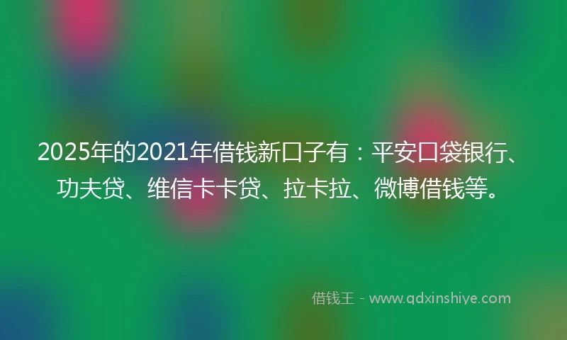 2025年的2021年借钱新口子有：平安口袋银行、功夫贷、维信卡卡贷、拉卡拉、微博借钱等。