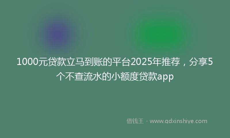 1000元贷款立马到账的平台2025年推荐，分享5个不查流水的小额度贷款app