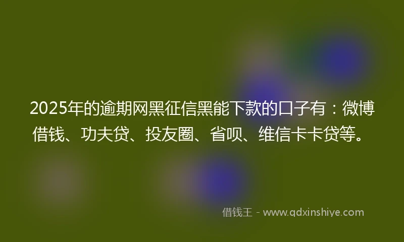 2025年的逾期网黑征信黑能下款的口子有：微博借钱、功夫贷、投友圈、省呗、维信卡卡贷等。