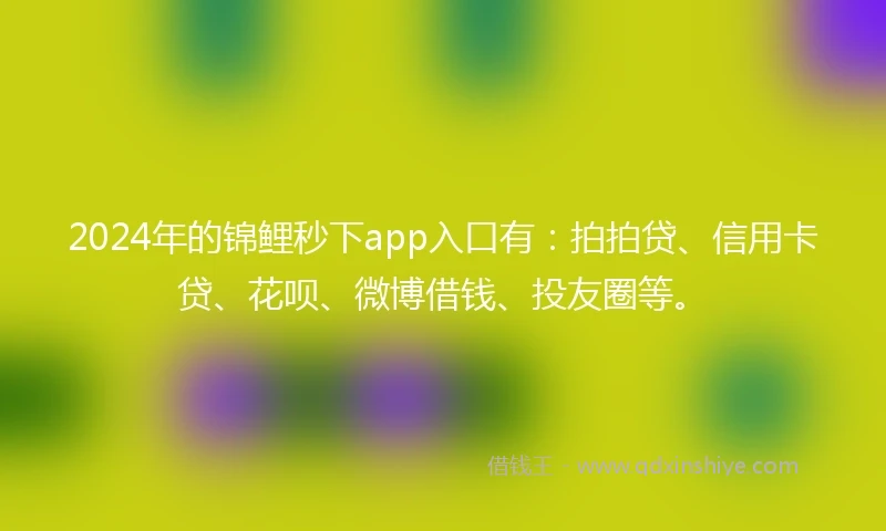 2024年的锦鲤秒下app入口有：拍拍贷、信用卡贷、花呗、微博借钱、投友圈等。