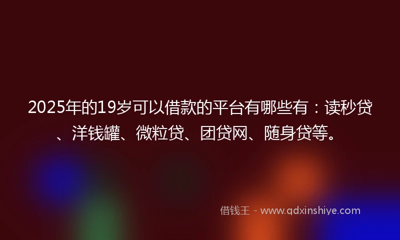 2025年的19岁可以借款的平台有哪些有：读秒贷、洋钱罐、微粒贷、团贷网、随身贷等。
