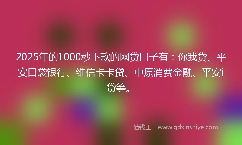 2025年的1000秒下款的网贷口子有：你我贷、平安口袋银行、维信卡卡贷、中原消费金融、平安i贷等。