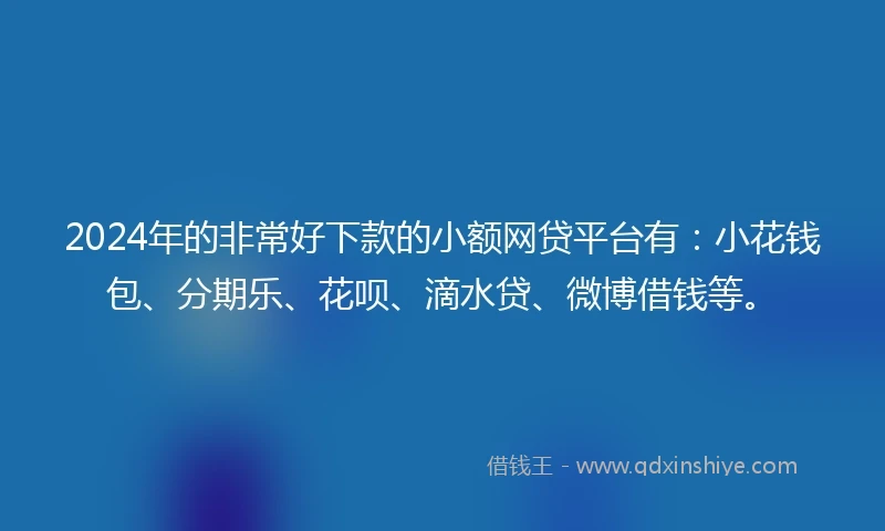 2024年的非常好下款的小额网贷平台有：小花钱包、分期乐、花呗、滴水贷、微博借钱等。