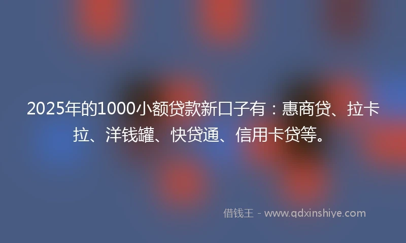 2025年的1000小额贷款新口子有：惠商贷、拉卡拉、洋钱罐、快贷通、信用卡贷等。
