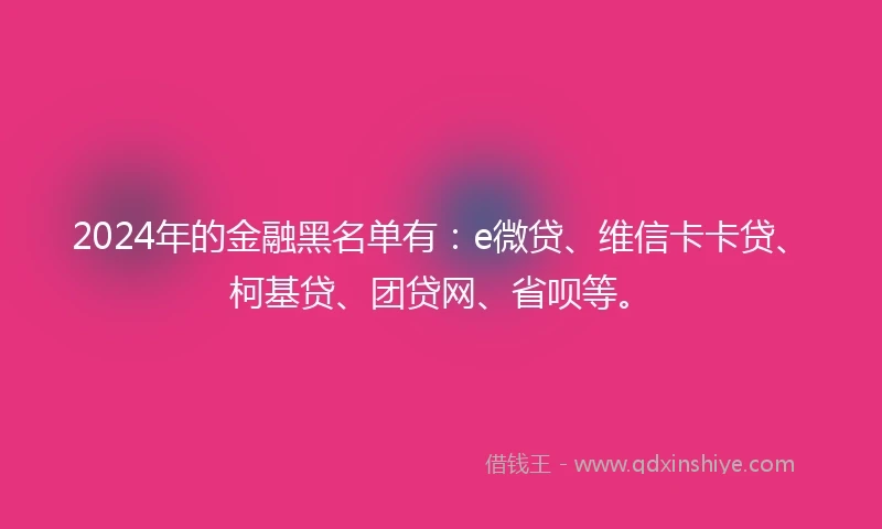 2024年的金融黑名单有：e微贷、维信卡卡贷、柯基贷、团贷网、省呗等。