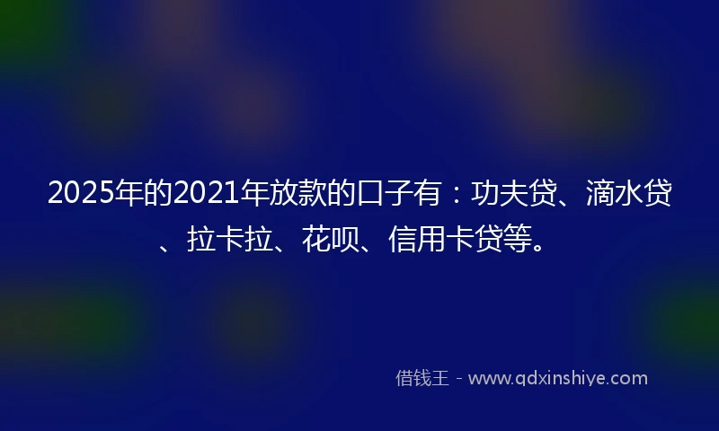 2025年的2021年放款的口子有：功夫贷、滴水贷、拉卡拉、花呗、信用卡贷等。