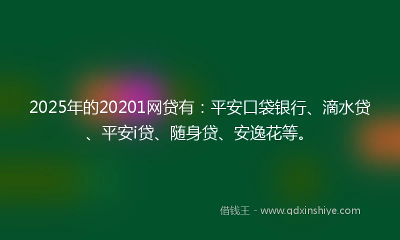 2025年的20201网贷有：平安口袋银行、滴水贷、平安i贷、随身贷、安逸花等。