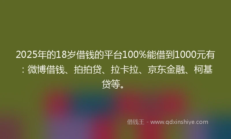 2025年的18岁借钱的平台100%能借到1000元有：微博借钱、拍拍贷、拉卡拉、京东金融、柯基贷等。