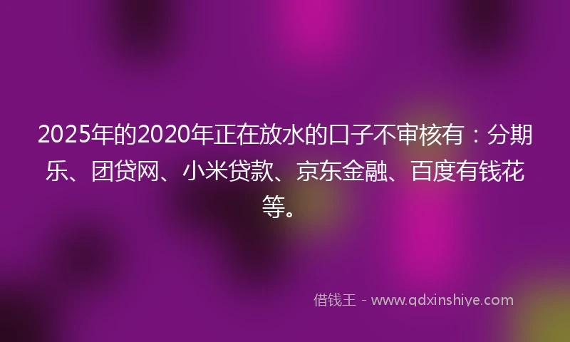 2025年的2020年正在放水的口子不审核有：分期乐、团贷网、小米贷款、京东金融、百度有钱花等。