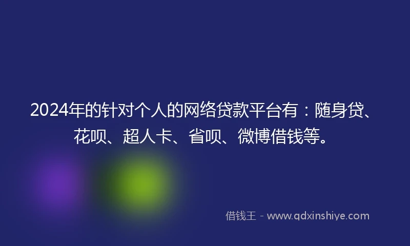 2024年的针对个人的网络贷款平台有：随身贷、花呗、超人卡、省呗、微博借钱等。