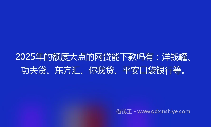 2025年的额度大点的网贷能下款吗有：洋钱罐、功夫贷、东方汇、你我贷、平安口袋银行等。