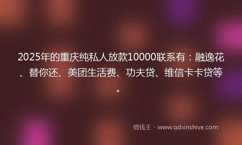 2025年的重庆纯私人放款10000联系有：融逸花、替你还、美团生活费、功夫贷、维信卡卡贷等。