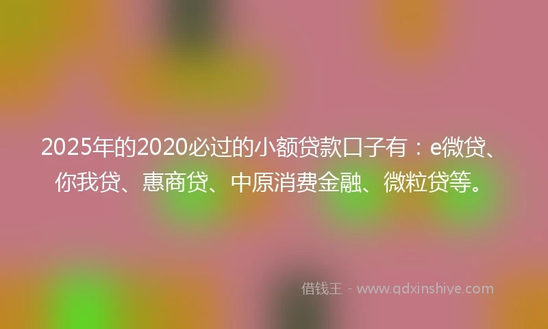 2025年的2020必过的小额贷款口子有：e微贷、你我贷、惠商贷、中原消费金融、微粒贷等。