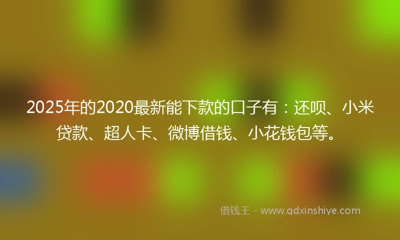 2025年的2020最新能下款的口子有：还呗、小米贷款、超人卡、微博借钱、小花钱包等。