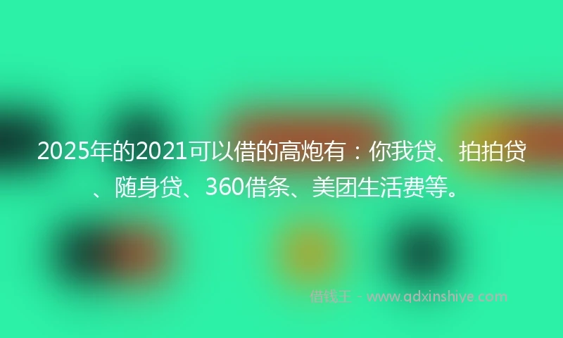 2025年的2021可以借的高炮有：你我贷、拍拍贷、随身贷、360借条、美团生活费等。