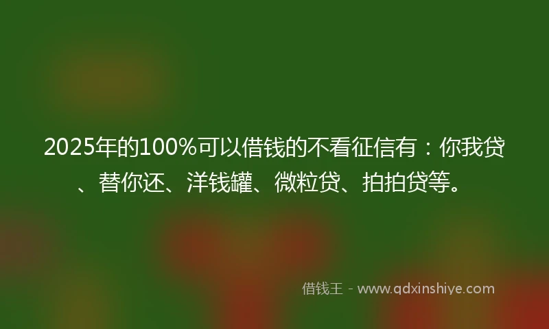 2025年的100%可以借钱的不看征信有：你我贷、替你还、洋钱罐、微粒贷、拍拍贷等。