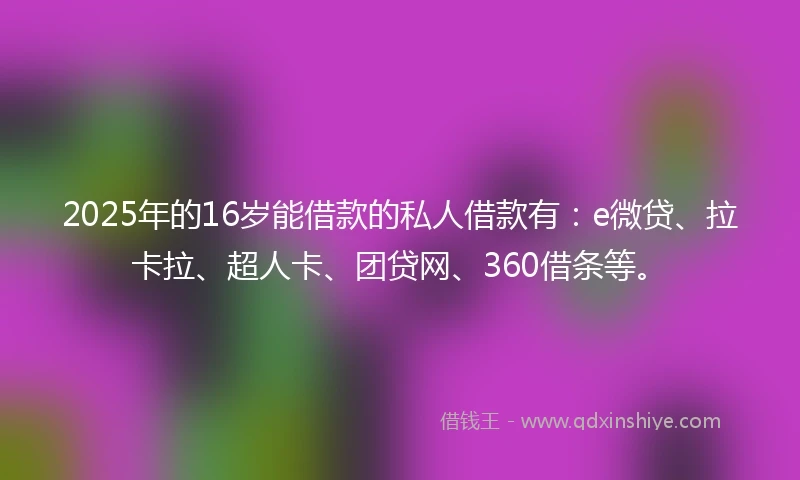 2025年的16岁能借款的私人借款有：e微贷、拉卡拉、超人卡、团贷网、360借条等。