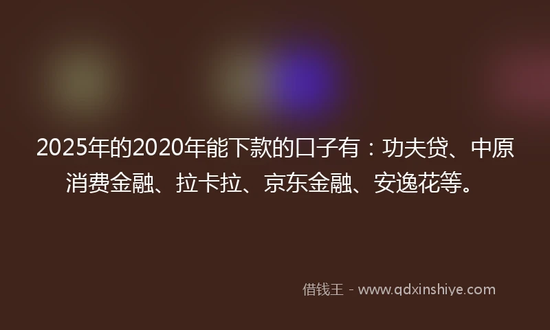 2025年的2020年能下款的口子有：功夫贷、中原消费金融、拉卡拉、京东金融、安逸花等。