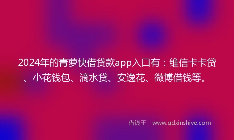 2024年的青萝快借贷款app入口有：维信卡卡贷、小花钱包、滴水贷、安逸花、微博借钱等。
