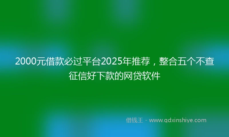 2000元借款必过平台2025年推荐，整合五个不查征信好下款的网贷软件