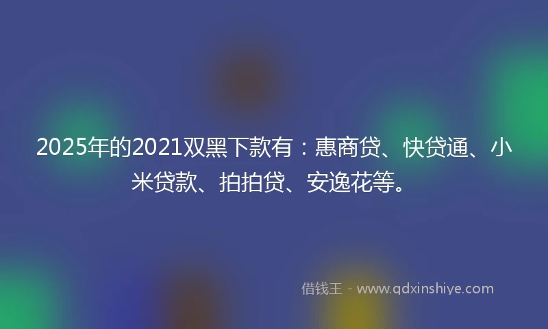 2025年的2021双黑下款有：惠商贷、快贷通、小米贷款、拍拍贷、安逸花等。