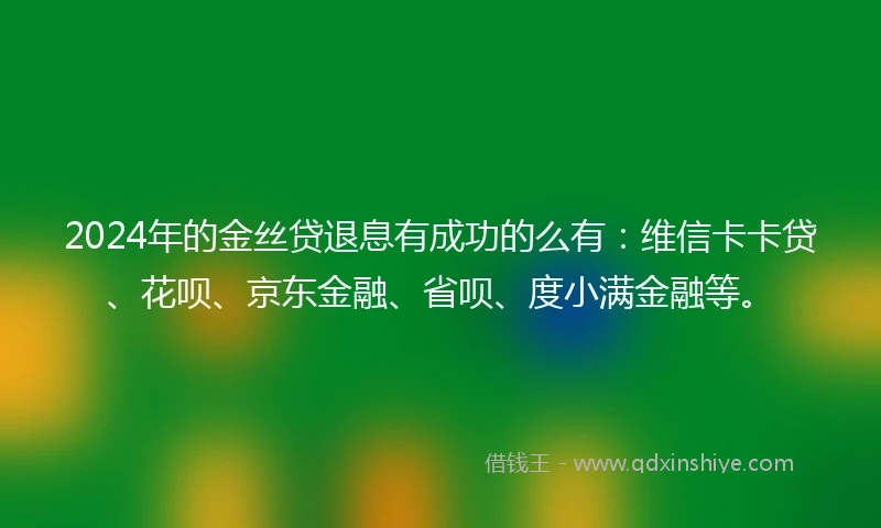 2024年的金丝贷退息有成功的么有：维信卡卡贷、花呗、京东金融、省呗、度小满金融等。