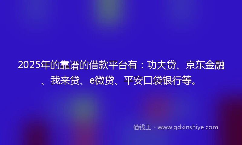2025年的靠谱的借款平台有：功夫贷、京东金融、我来贷、e微贷、平安口袋银行等。
