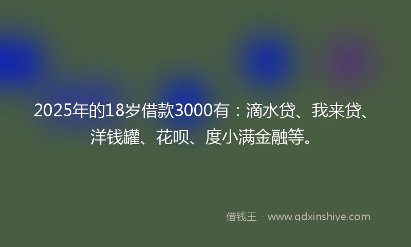 2025年的18岁借款3000有：滴水贷、我来贷、洋钱罐、花呗、度小满金融等。