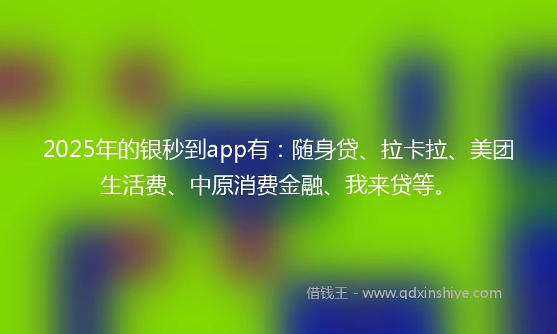 2025年的银秒到app有：随身贷、拉卡拉、美团生活费、中原消费金融、我来贷等。