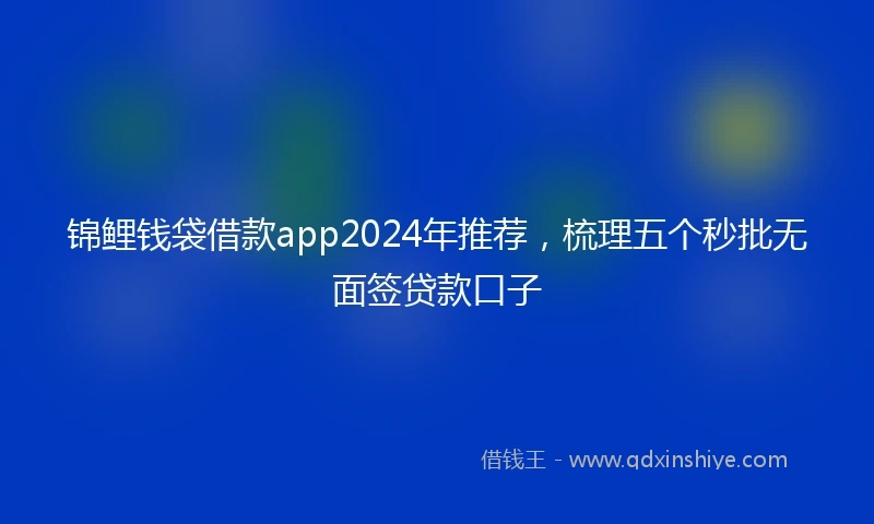 锦鲤钱袋借款app2024年推荐，梳理五个秒批无面签贷款口子